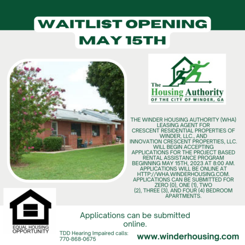 Winder Housing waitlist is now open! Winder Housing Authority